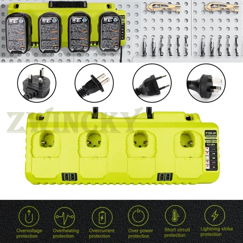 Battery Charger For Ryobi 12V-18V Ni-Cd Ni-Mh Lithium Battery P108 P102 P107 P103 P104 P105 P106 3A*4 Charge Fast Charging