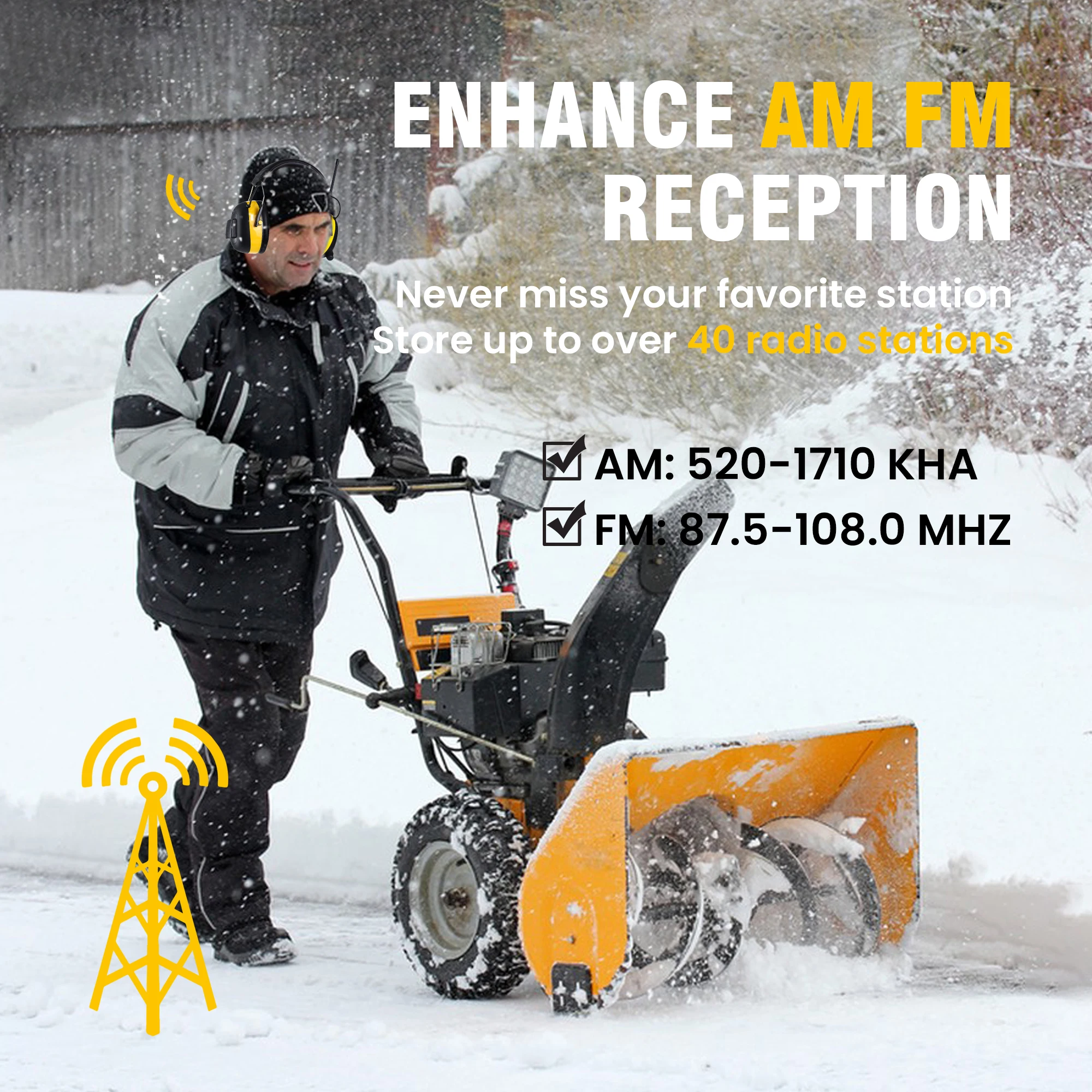 Professional Bluetooth 5.3 Hearing Protection Earmuffs - 30dB NRR with AM/FM Radio for Mowing Workshops Industrial Use