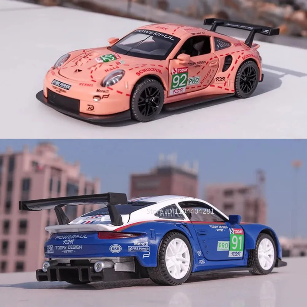1:32 911 RSR Macan Speelgoedauto Diecast Modellen Deuren Geopend Geluid Licht Trek Rubberen Banden Miniatuur Sportwagens voor Kinderen Geschenken