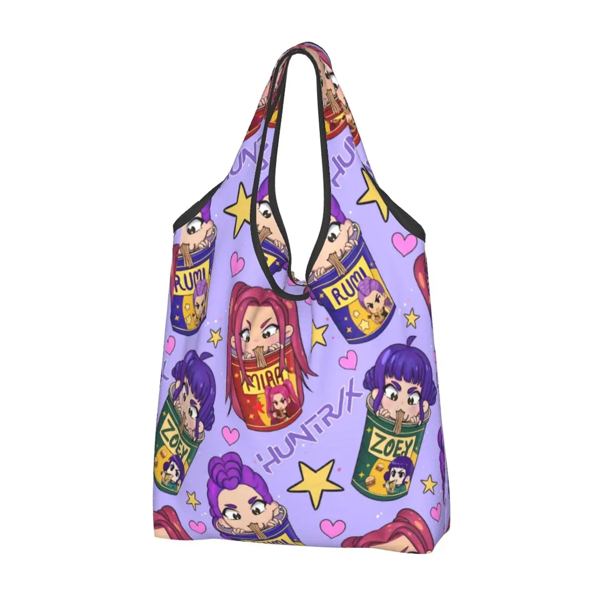 personalizado-kpop-cacador-demonios-sacos-de-compras-de-mercearia-kawaii-shopper-tote-bolsa-de-ombro-grande-capacidade-portatil-huntrix-bolsa