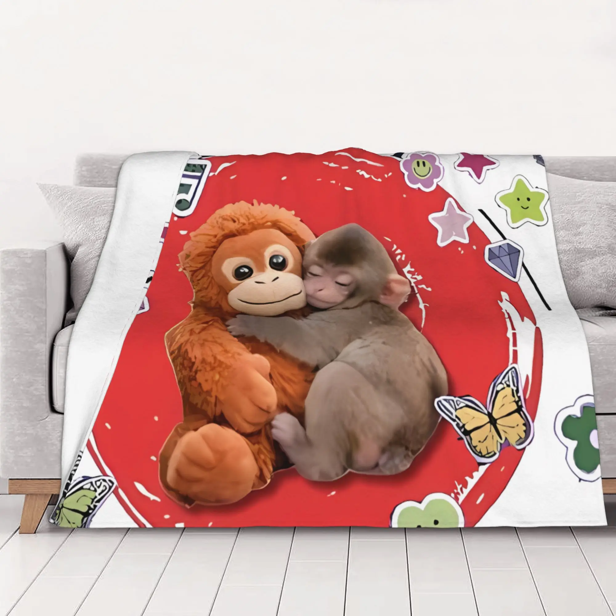 1PC home Cute Room Decor Olivia Blanket Throw Blanket Cute monkey hugging plush Novelty Warm Blanket All Season