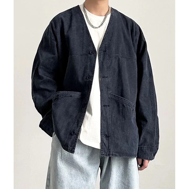 Men Japan Korean Streetwear Cityboy Vintage Fashion Loose Causal Denim Kimono Jacket Women Spring Autumn Jeans Coat Outerwear