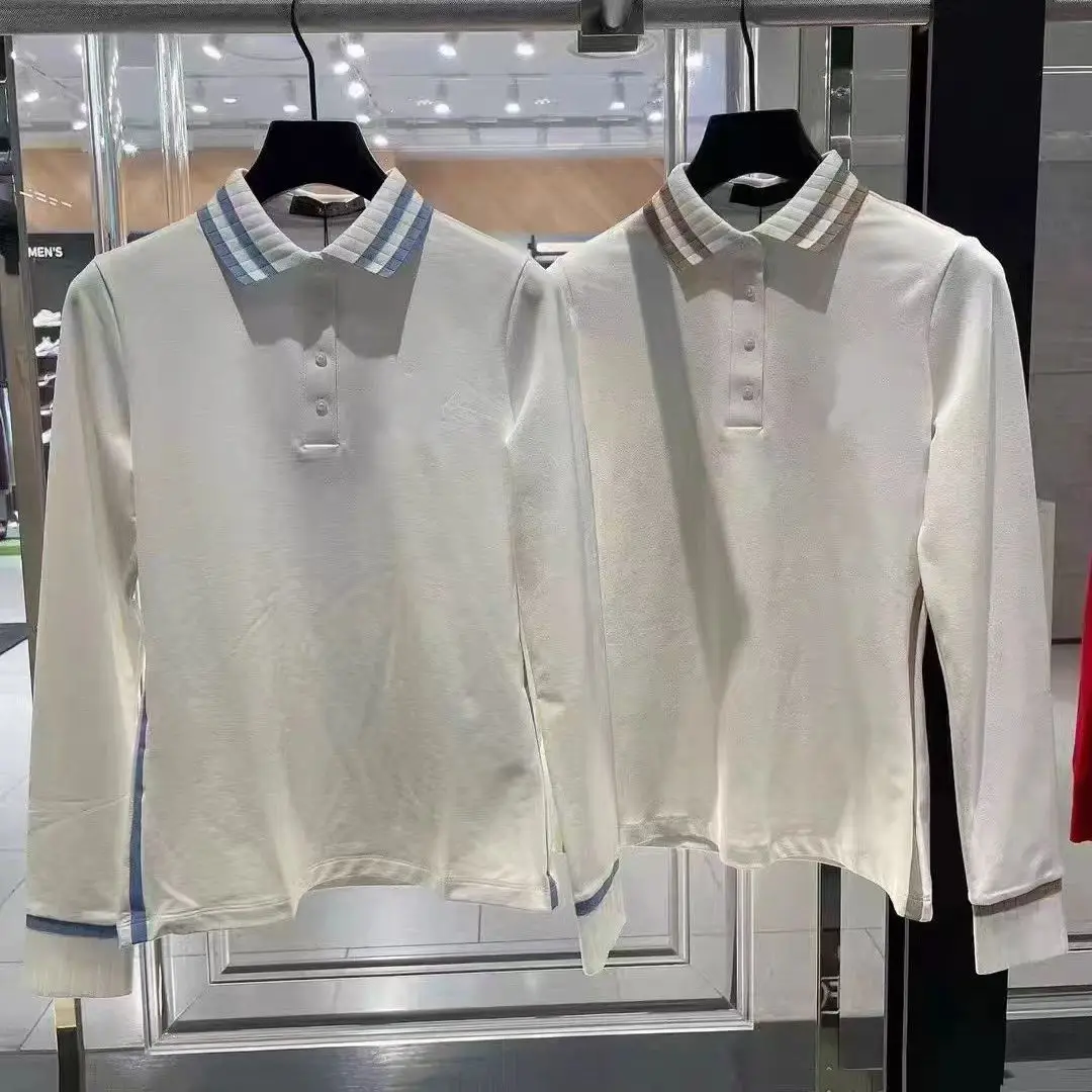 

Women's Golf Apparel Spring/Fall New Arrival Collared Contrast-Color Half-Buttoned Long-Sleeve Sportswear Knit Sweater