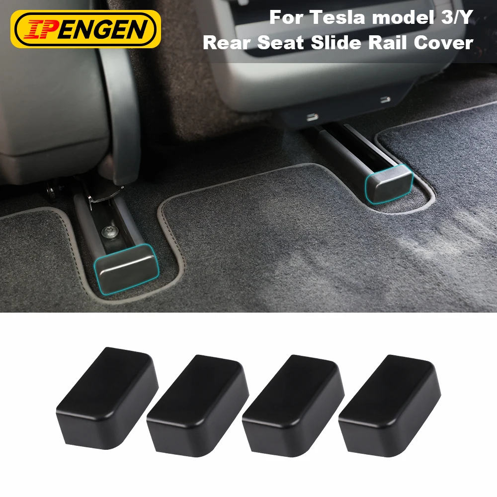 IPENGEN 4Pcs Car Rear Seat Slide Rail Soft Rubber Plug Protection Interior Cover Accessories For Tesla Model 3 Model Y 2020-2022