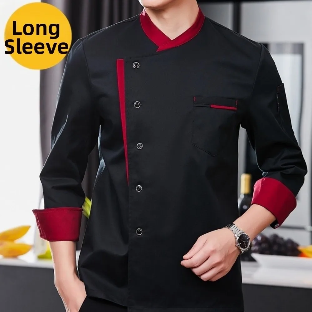 Uniforme de Chef de manga larga, chaqueta de Chef gruesa transpirable, ropa de trabajo de cocina de estilo occidental negro/blanco/rojo, cafetería de Hotel