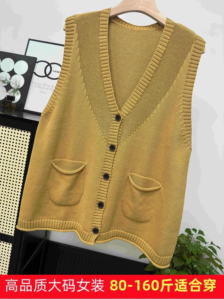 High Quality Vest, Cotton Thread, Knitted Vest, Women's Spring and Autumn Loose Sweater, Cardigan, Vest, Shoulder Jacket