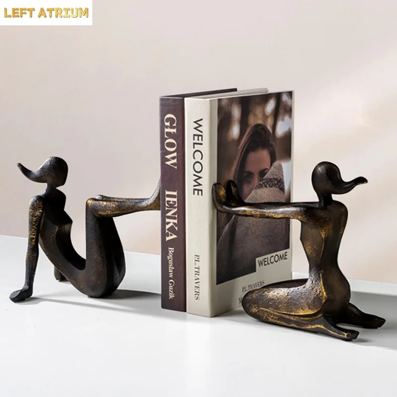 Modern Thinker Girl Statue, Abstract Character Decoration, Library, Book Backrests, Tabletop Ornaments, Character Sculptures