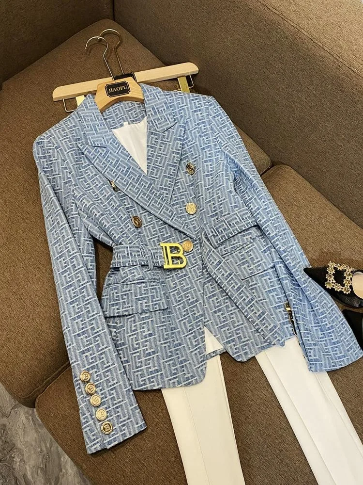 

Ele Commuter Sle женский костюм OL Mysterious oul Pad джинсовая ткань с вышивкой lectual Верхняя одежда B697