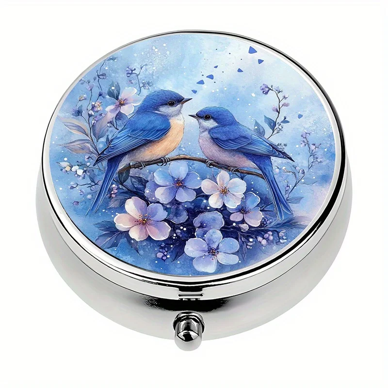 1 piece, travel portable case with 3 compartments, portable vitamin storage box for two lovebirds, home portable medicine box, personal outdoor travel and office reminder box, box-style clutch bag, flat print, flat surface