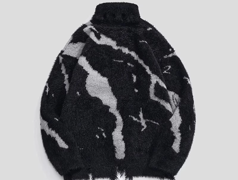 เสื้อสเวตเตอร์ไหมพรมคอวีทรงหลวมสไตล์ดาร์คแฟชั่นสำหรับผู้ชาย ดีไซน์สตรีทสุดฮิตประจำฤดูใบไม้ร่วงและฤดูหนาว ลดราคาพิเศษ