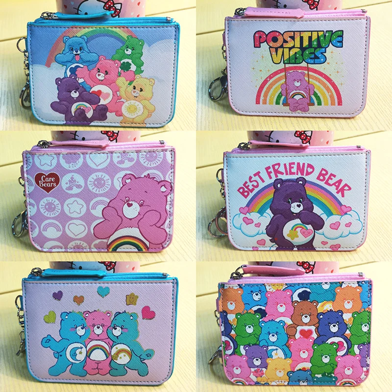 Kawaii Care Bears Rainbow Leather Zero Wallet New Anime Zipper Bag Id Storage Bag ciondolo decorazione Cute Girl Toys Gifts