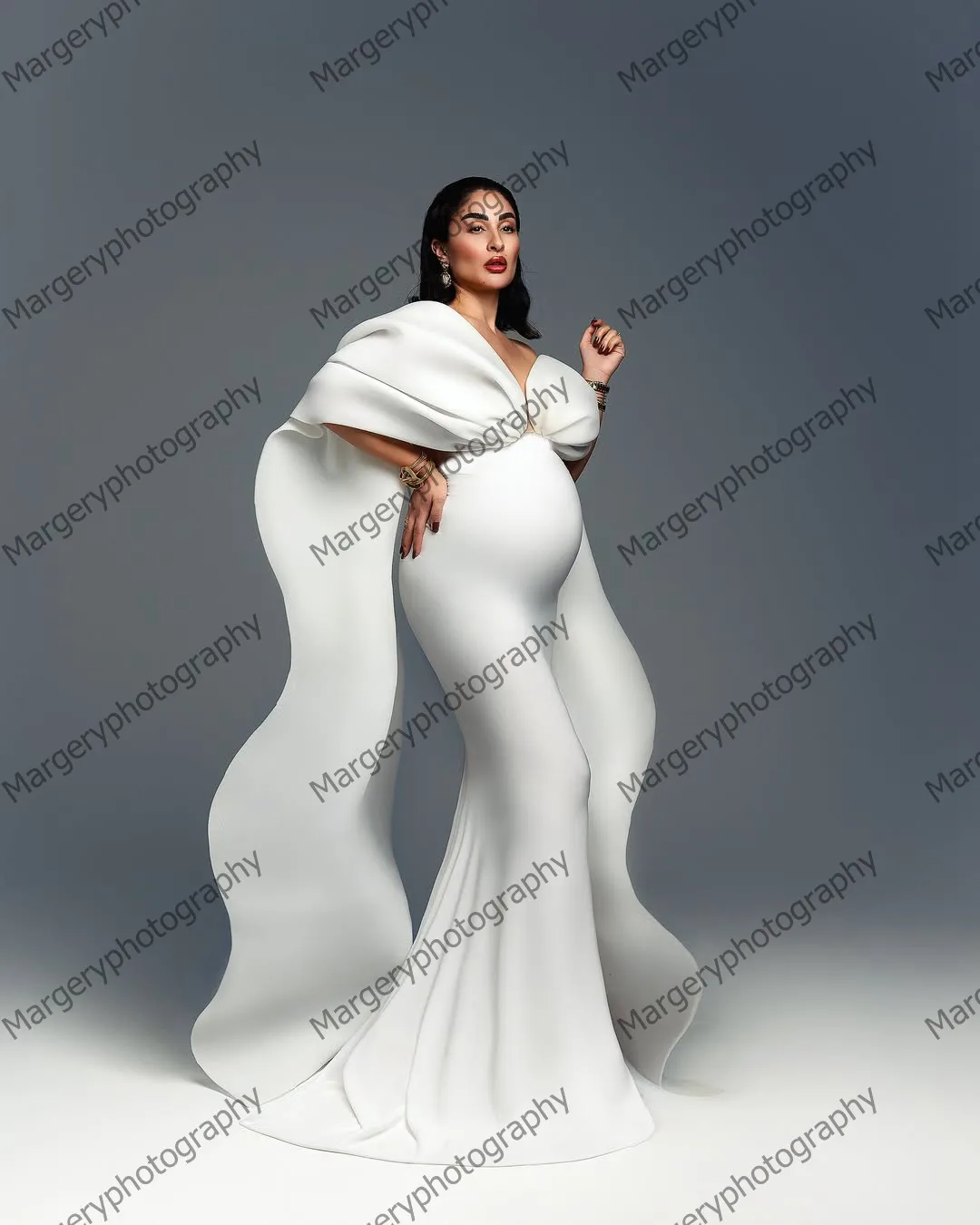 Fora do ombro babados vestido de maternidade moderno em camadas drapeado longo eventos formais vestido para fotografia bonito sereia vestidos de gravidez