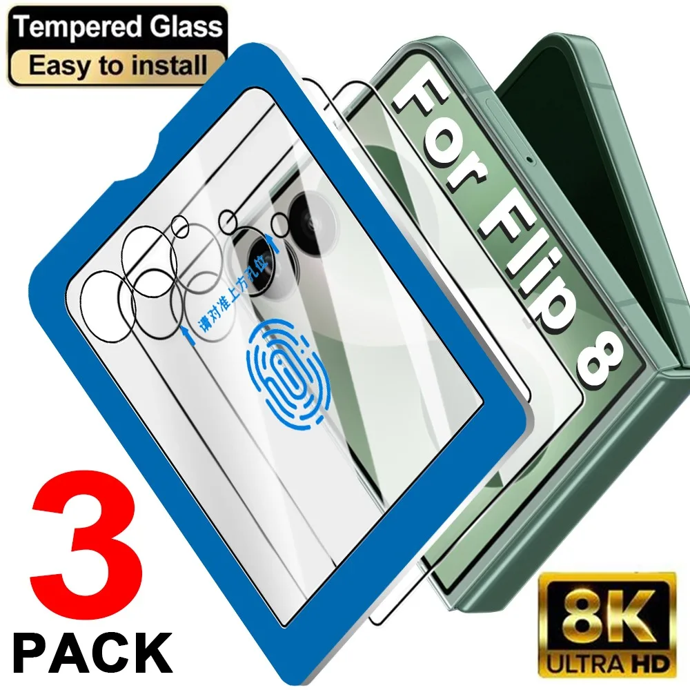 1-3Pack Easy Install Outer Tempered Glass For Samsung Galaxy Z Flip 8 5G Screen Protector Cover For ZFlip8 Flip8 Protective Film