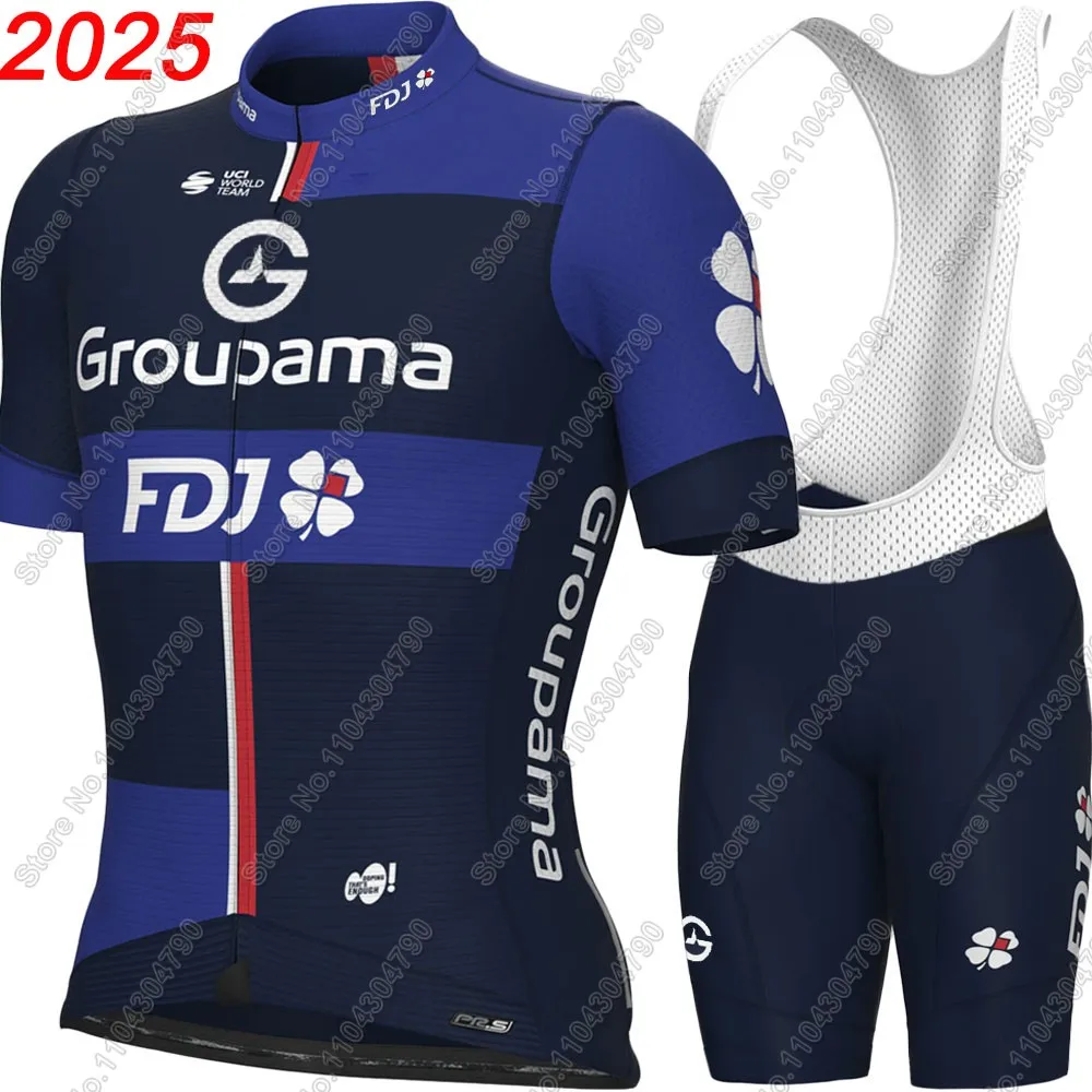 FDJ Team 2025 Cycling Jersey Set Summer France Short Sleeve Blue Clothing Road Bike Shirts Suit Bicycle bib Shorts MTB Maillot