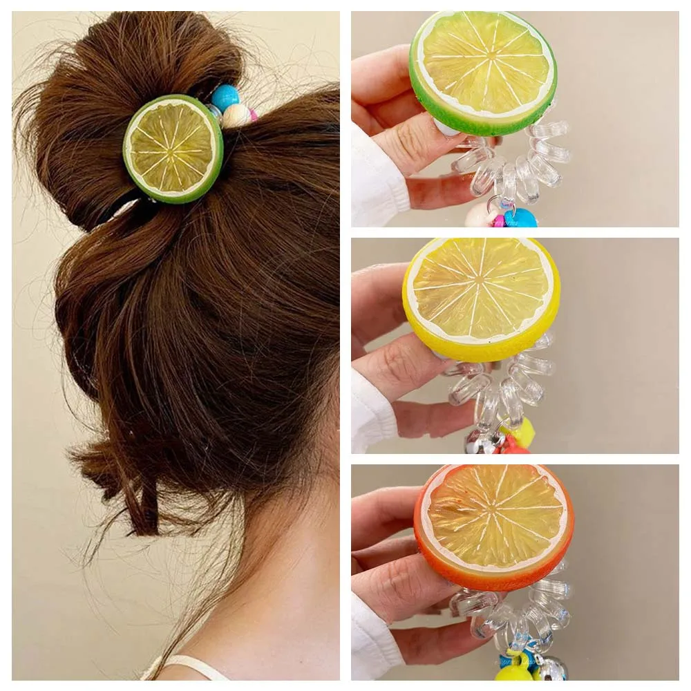 Fruit Lemon Shape Hair Scrunchies Fio de telefone Estilo coreano Corda de cabelo de verão Suporte de rabo de cavalo Cor doce