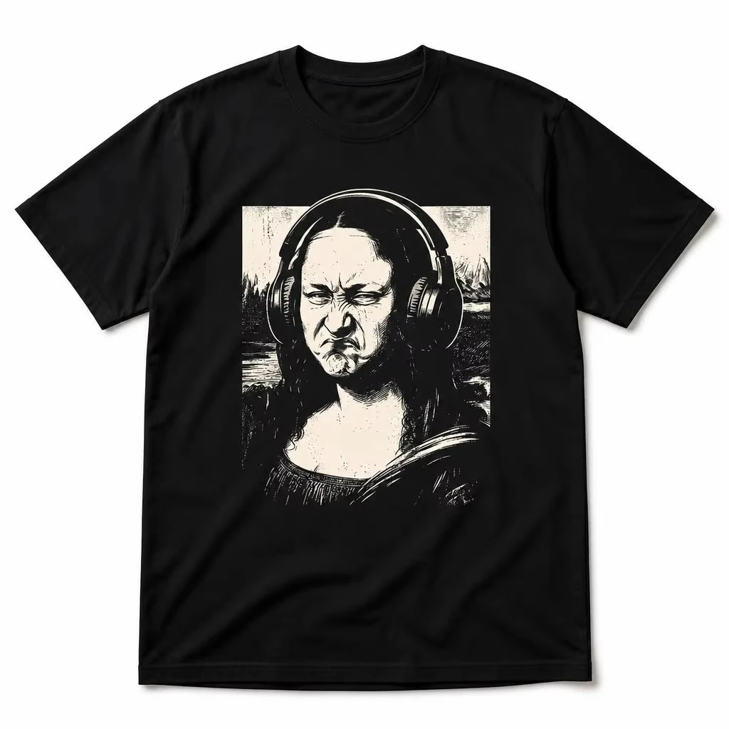 Mona Lisa Bass Face Funny Music Lovers DJs Men's and Women's Retro T Shirt Cotton Fun Short Sleeve Tee Gift T-Shirts