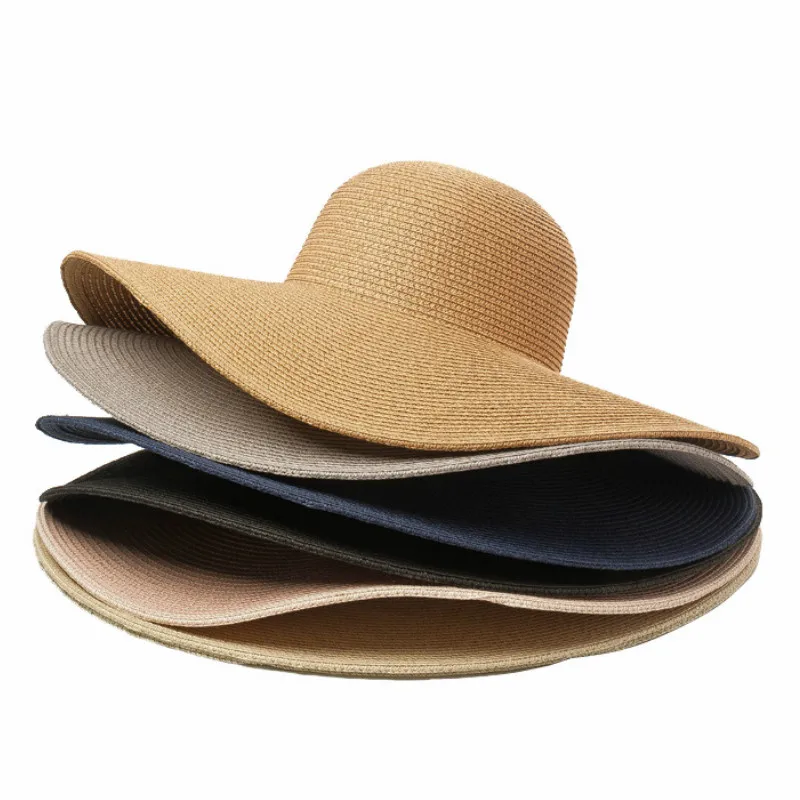 Summer Simple Floppy Sun Hat Women Wide Brim Beach Hat Girls Seaside Travel Foldable Straw Hat Sunscreen UV Protection Lady Cap