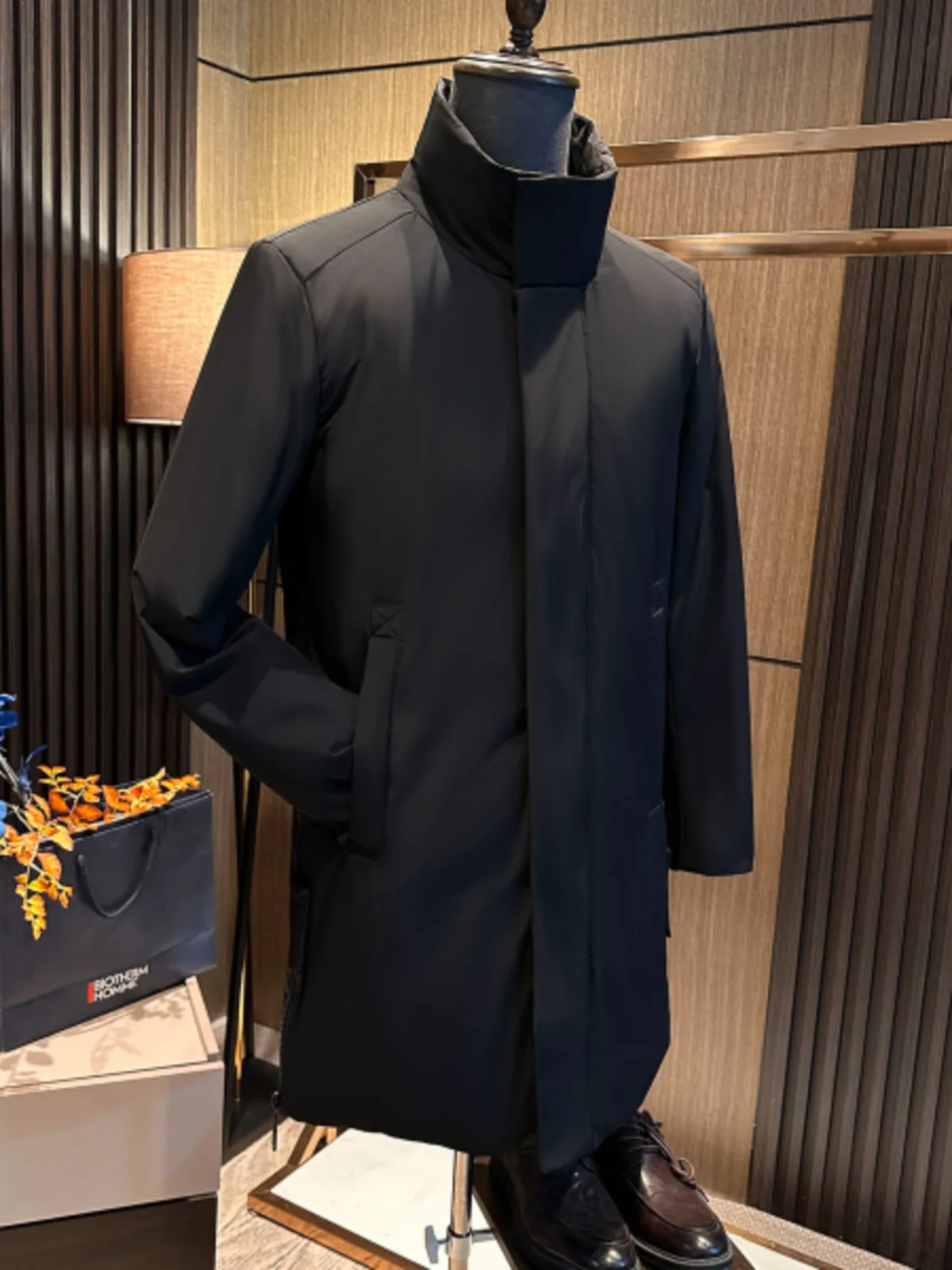 

Busin Elite зимнее мужское пуховое пальто с воротником-стойкой Du Feather, теплое пальто средней длины на молнии, модное городское пальто