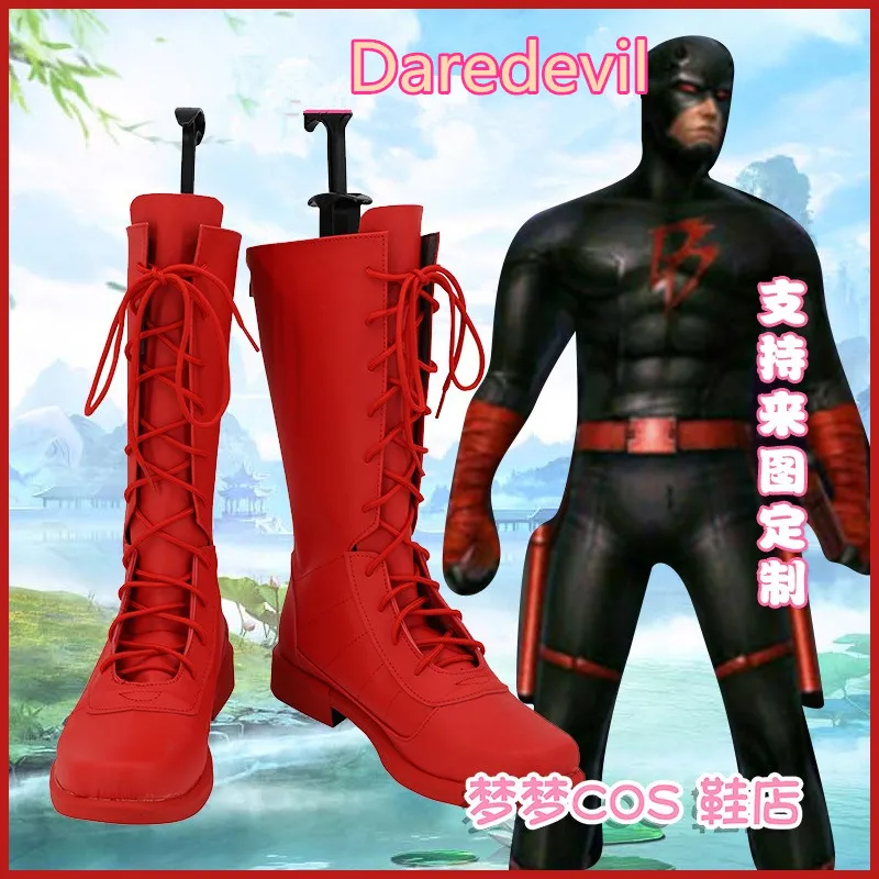 Daredevil Cosplay Kostuum Schoenen Rode Handgemaakte Faux Leren Laarzen