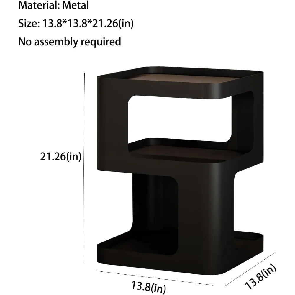 Side Table,Modern end Table,Unique nightstand,Bedside Table,Black Metal Night Stand with Storage,Accent Side Table for Couch,Bed