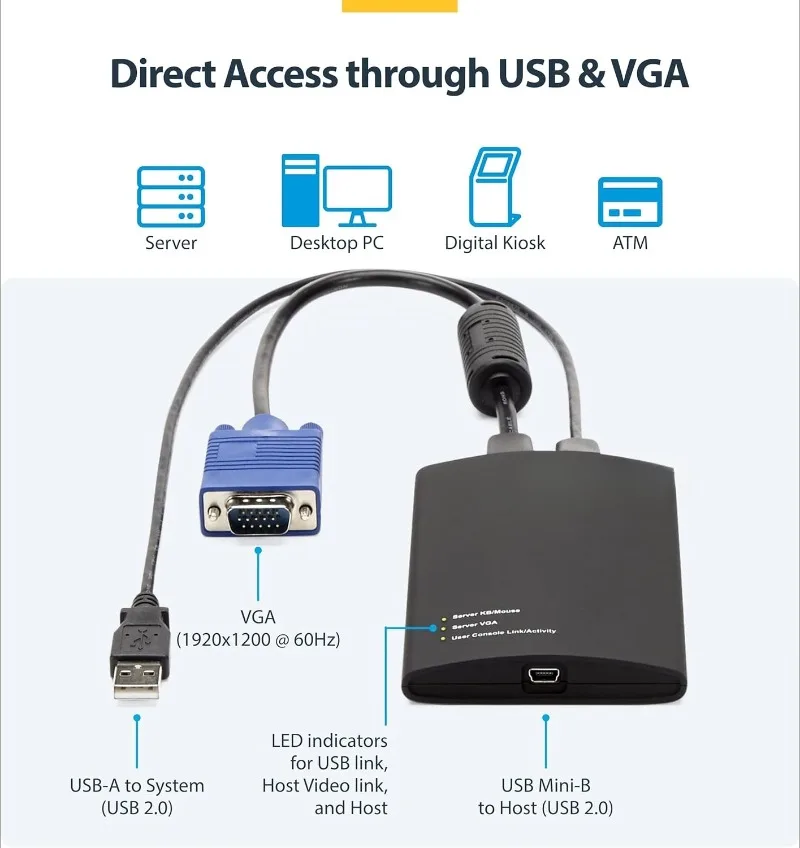 محول عربة تحطم الكمبيوتر المحمول المحمول لإدارة الخادم، وحدة تحكم USB/VGA KVM، Windows/Linux/MacOS - TAA