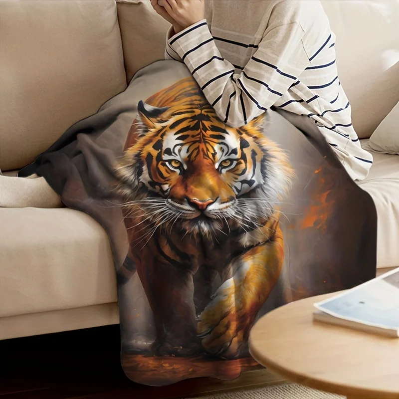 VIKAMA Jungle King Tiger Print Throw Blanket Flannel Non-Shedding Men's Living Room Statement Throw Sofa Blanket