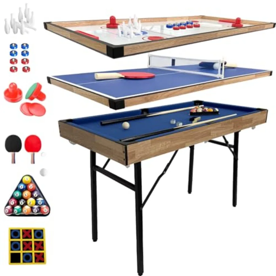 

6 in 1 Multi Game Table Folding Pool Table Billiard Hockey Table Tennis Bowling Shuffle Board and Tic Tac Toe with All Accessor