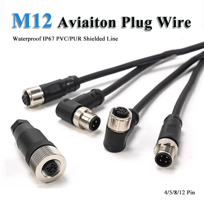 

Водонепроницаемый соединительный кабель M12 4 5 8-контактный литой литой разъем A-типа «папа-мама», изогнутый/прямой провод с линией