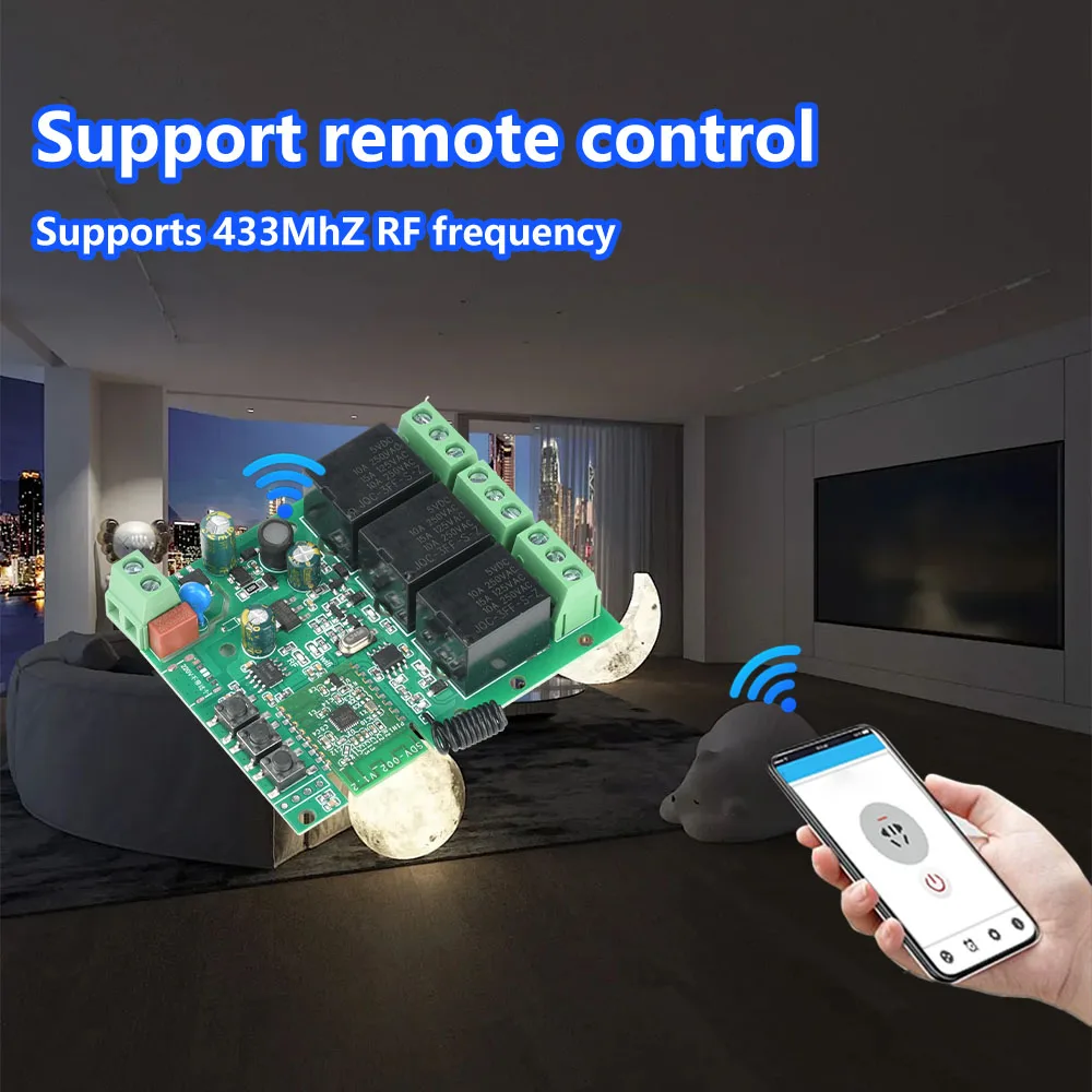 

AC 90-260V/DC5V 7-32V 3-Ch Jog Inching Self-Locking Interlocking Smart Wifi Bluetooth Relay Module 433Mhz RF Remote Control