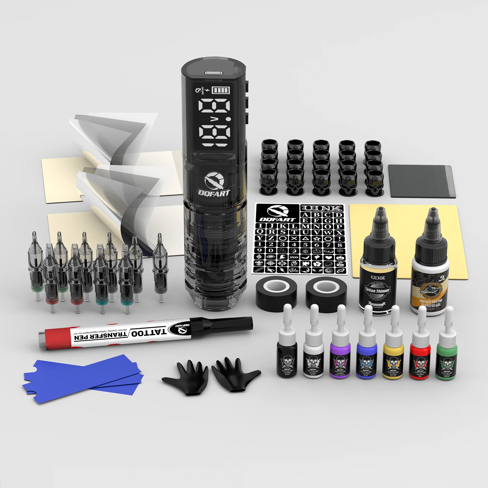 

Набор для татуировки DQFART, беспроводная машинка для татуировки, 1600 мАч, иглы для татуировки, чернила для татуировки, аксессуары для татуировки, принадлежности для татуировки для начинающих мастеров