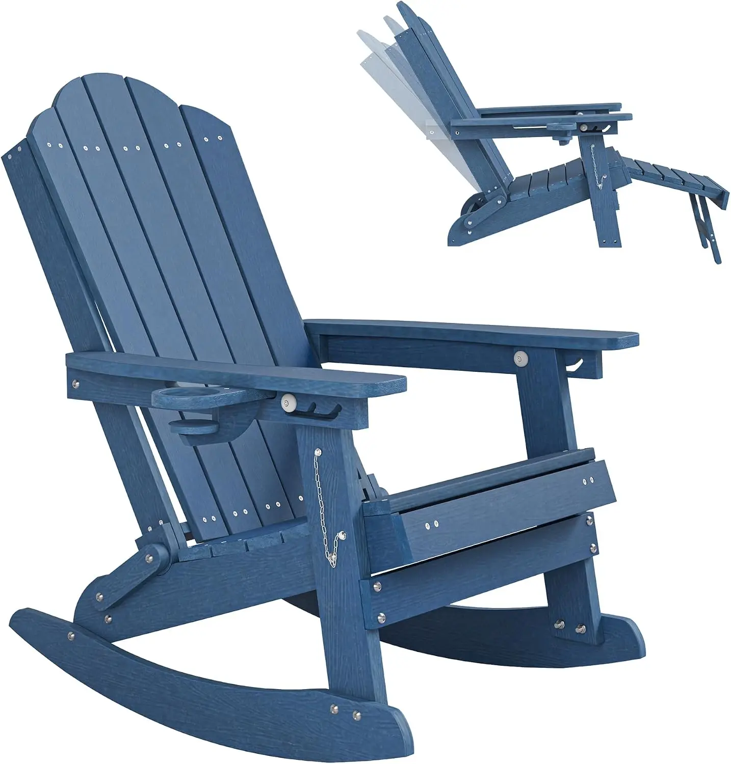 HDPE 5-in-1 Folding Adirondack Rocking Chair, Blue
