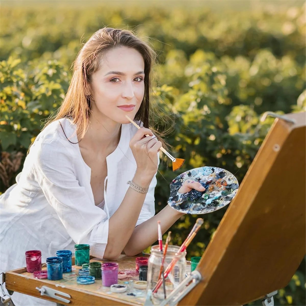 

Y03A 5 шт. веерные кисти, масляные акриловые кисти, веерная кисть для рисования, нейлоновые волосы, акварельные веерные кисти