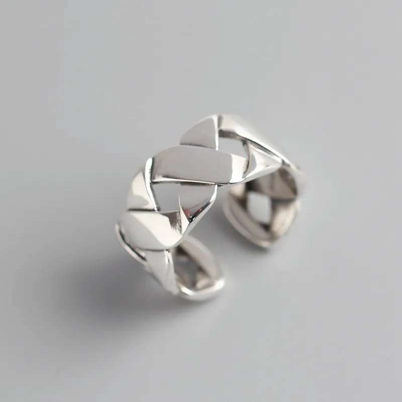 New Fashion Personality Weaving 925 Sterling Silver Jewelry Temperament Glossy Wide Letter X Opening Rings R270