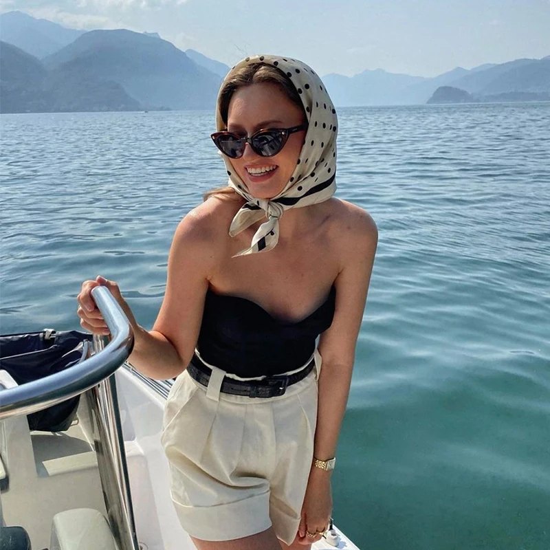 

Women's Silk Scarf Luxury Headscarf Neckerchief Tie Floral Dot Handerchief Female Hairband Summer Hijab Bufanda Bag Ribbion 70cm