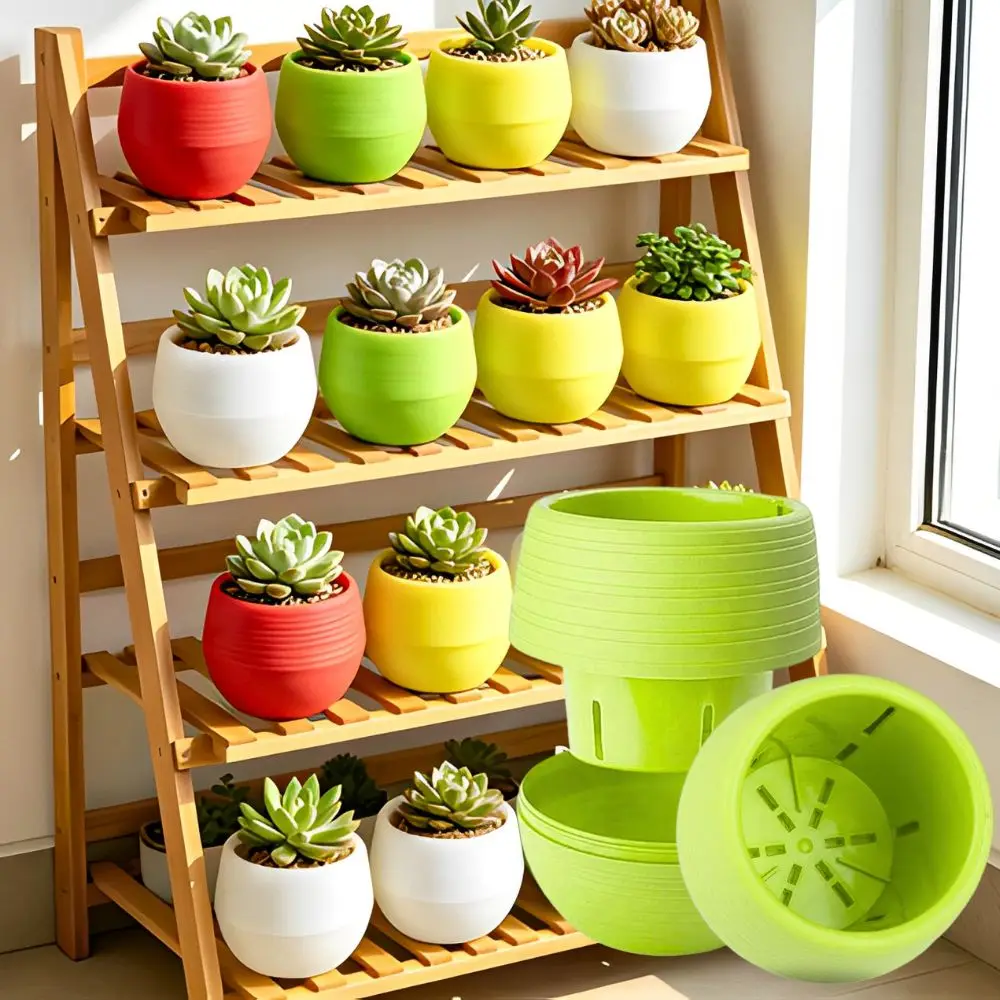 4/9/12pcs Multicolor Round Striped Flower Pots Plastic Mini Cactus Planter Home Desktop Garden Supplies YMY