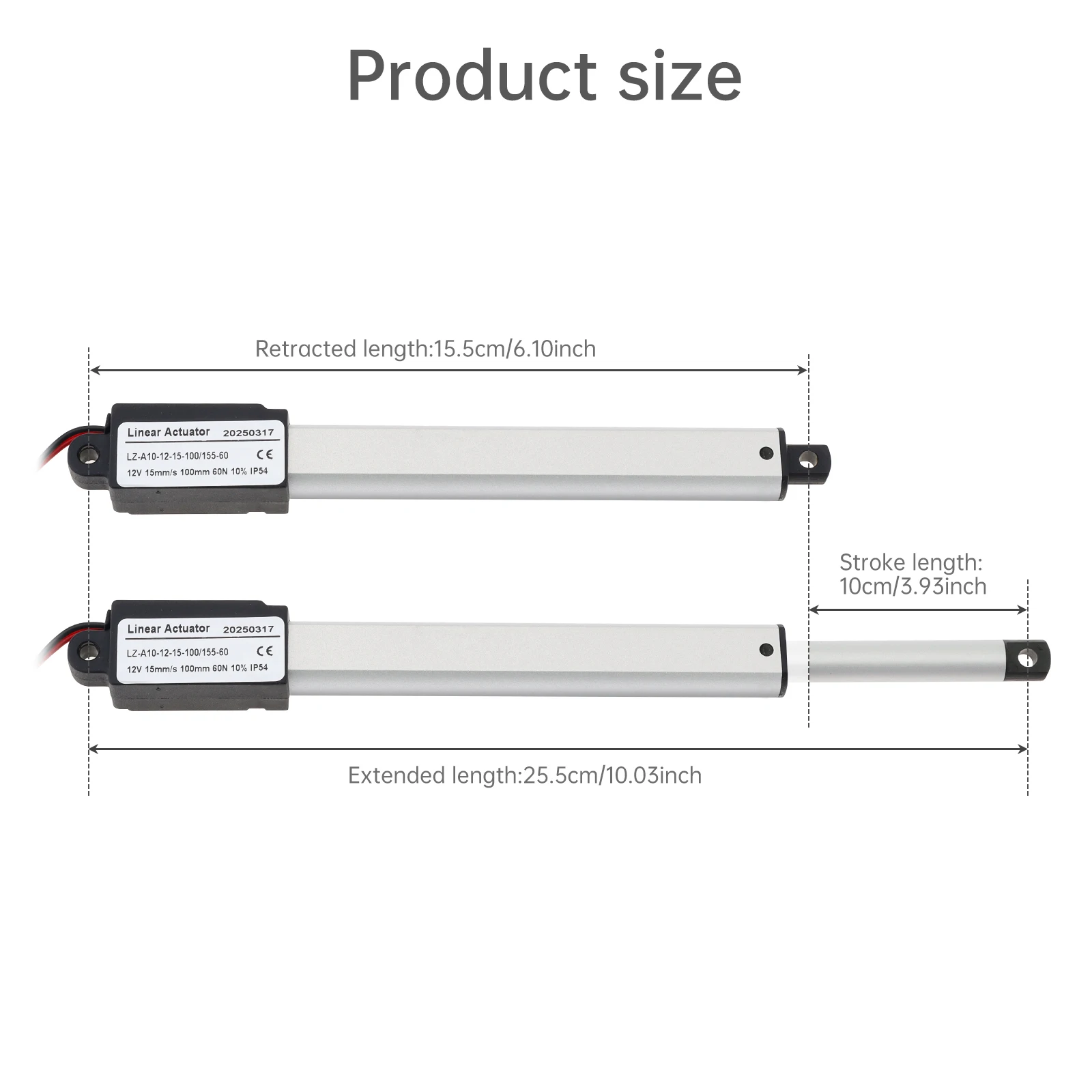 100 mm / 4 inch Stroke 60N / 13.4 lbs Speed 15mm/s DC 12V Mini Linear Actuator for Cabinets/Window Openers/ Robots with Brackets