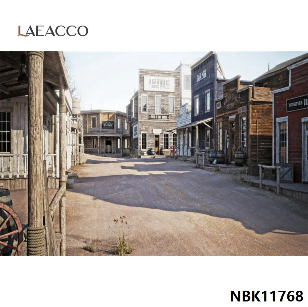 

Laeacco Photography Backdrop Old Saloon West Cowboy USA Street House Baby Child Scenic Photo Background Photocall Photo Studio