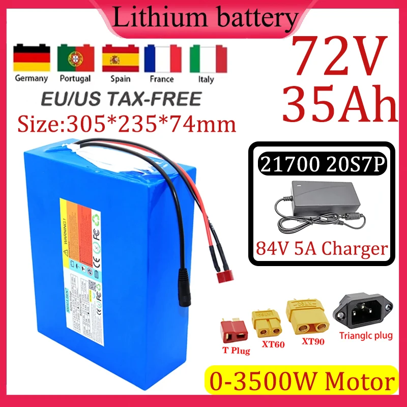 New 72V 35Ah 20S7P 21700 lithium battery pack suitable for various transportation vehicles 0-3500W Motor high quality+charger