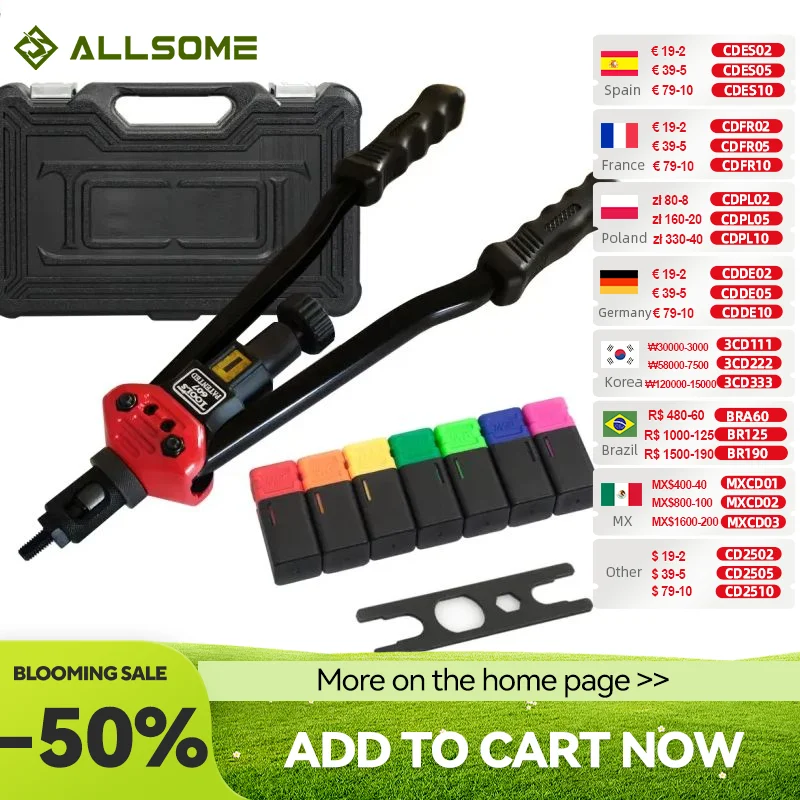 ALLSOME BT-607 Niet Werkzeug Kit Rivnut Einstellung Werkzeug Mutter Setter NutSert Hand Riveter Pistolen Dorne M3 M4 M5 M6 M8 m10 M12 HT2778