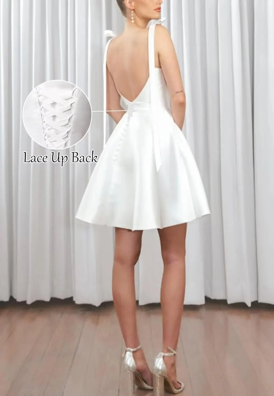 

Мини-платье для невесты: атласное, короткое, с бантом, А-силуэт, корсетное, для помолвки, простое, для выпускного вечера