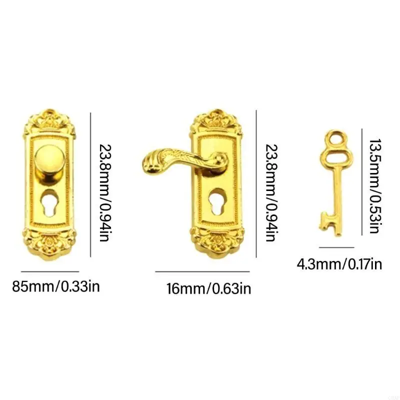 

C5AF 1/12 Scale Miniature Door Knob Lock and Key Dollhouses Decoration Accessories Miniature Dollhouses Scene Model Play Toy