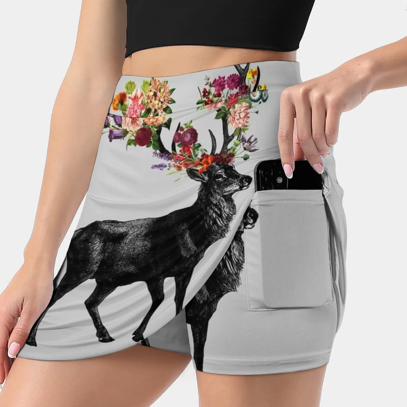 Spring Itself Deer Floral Women's skirt Y2K Summer Clothes 2022 Kpop Style Trouser Skirt With Pocket Stag Original Wilderness