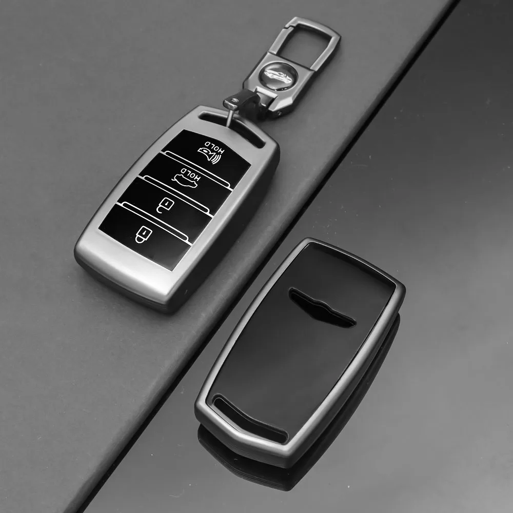 Grey TPU Car Key Case Cover Shell Fob Holder for Hyundai Genesis G70 G80 G90 2017-2020 Auto Keychain Protector Accessories