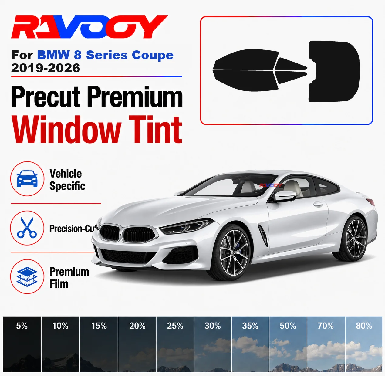 

Premium Precut Window Tint Kit Front Rear Windows Rear Windshield For BMW 8 Series Coupe 2019-2026 Car Solar Nano Ceramic Film