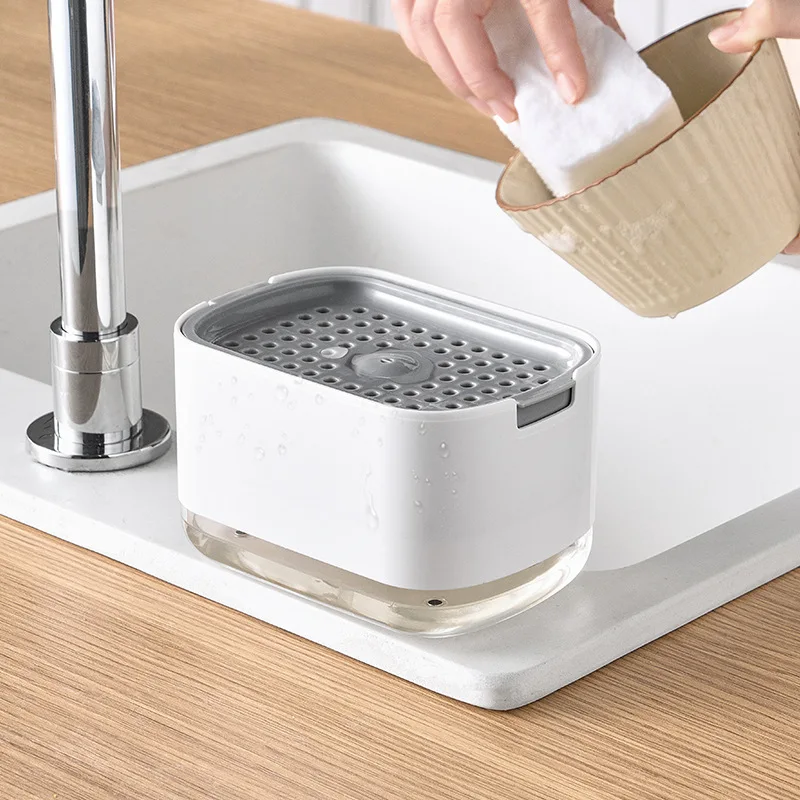 

Press-type soap dispenser, kitchen dishwashing sponge holder, and soap box integrated