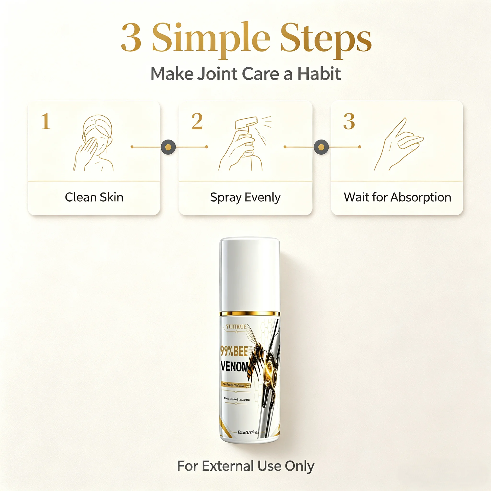 YUITIKUE 99% Bee Venom Body Joint Care Spray Moisturizing Soothing Spray Gentle Formula For Daily Joint Skin Care 60ml