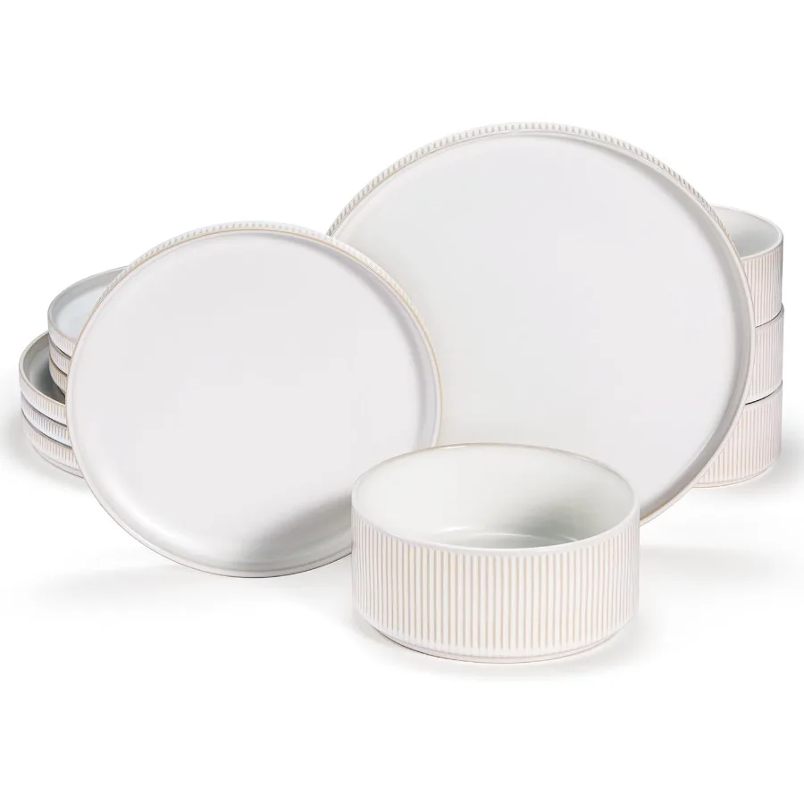 

Набор керамической посуды по 12 предметов для 4 обеденных тарелок 9,8 дюйма. Тарлы для салата 8 дюймов. Чаши на 20 унций. Реактивная глазурь с эффектом омбре. Прочный St.