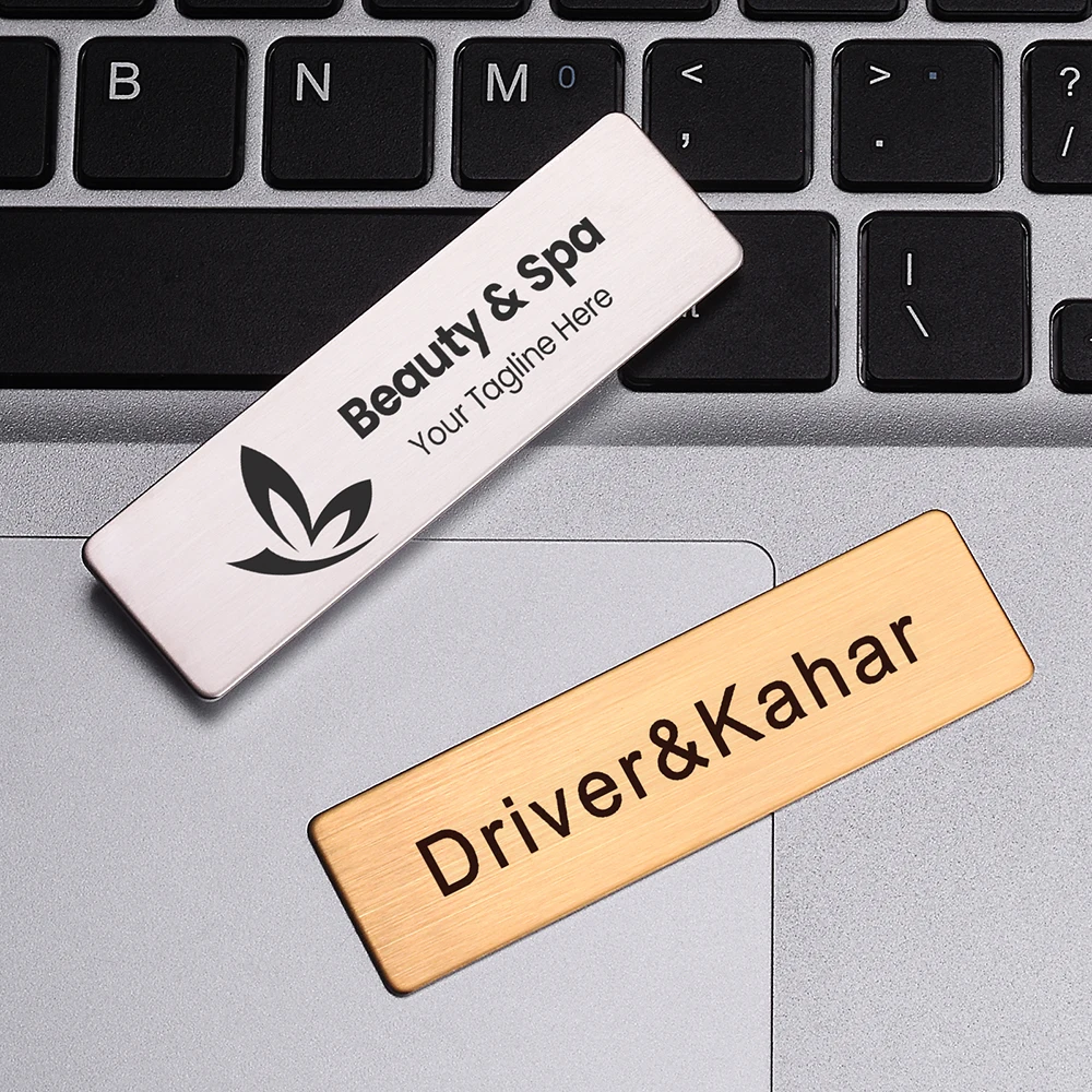 70x20MM Brooches Pin Personalized Free Customizable Engraved Text Logo Business ID Plate Steel Metal Tag Customized Name Badges