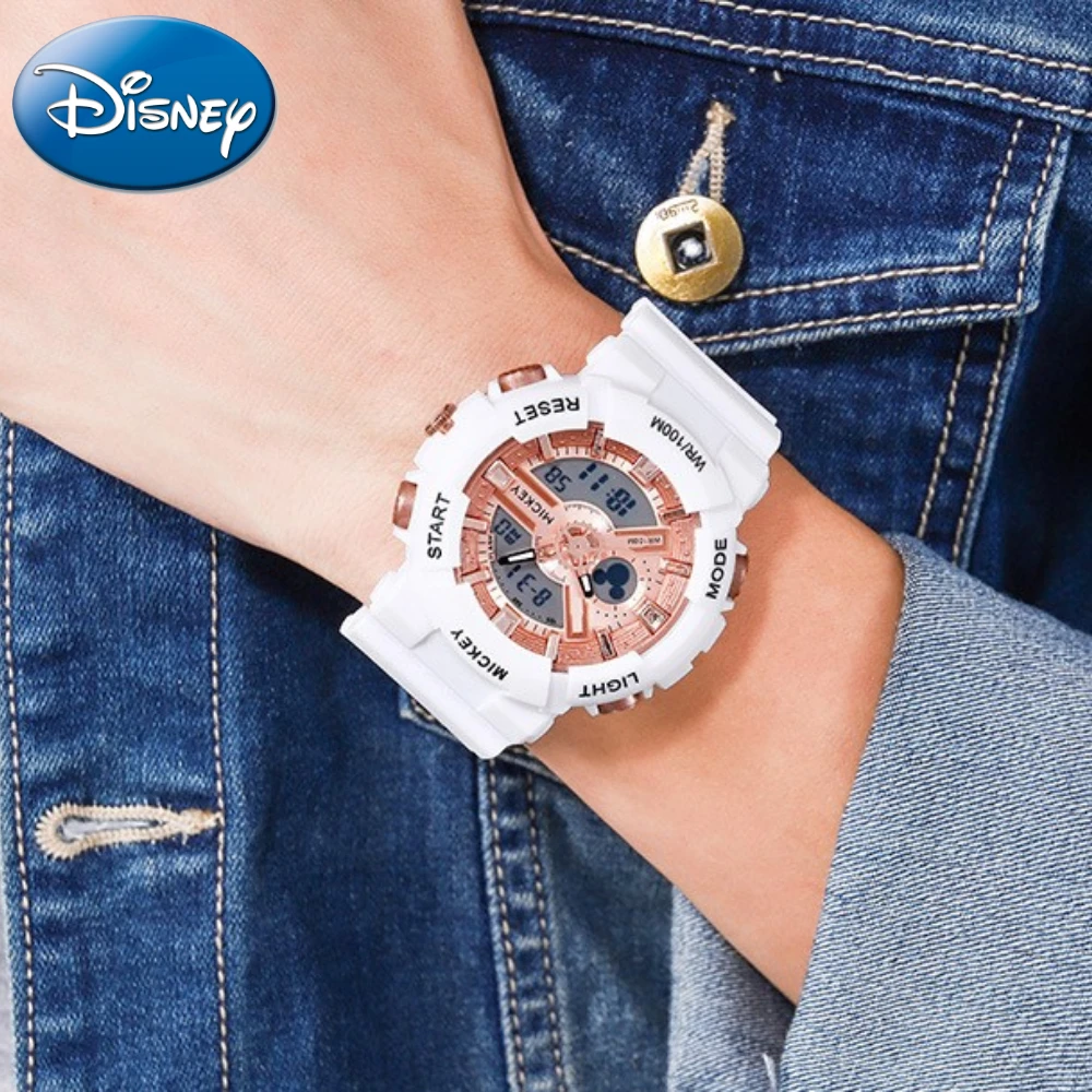 Disney Mickey Quartz Pointer Electronic Dual Display Digital Watch 100m Waterproof Luminous Multifunctional Big Dial Clock