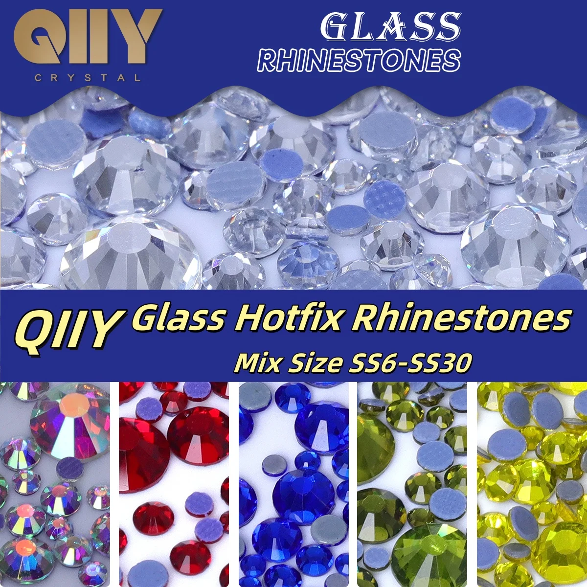 

QIIY SS6-SS30 Mix Size Top Quality Glass Hotfix Rhinestones 1440Pcs Flatbase Crystal For Wedding Dress Crafts DIY Accessories